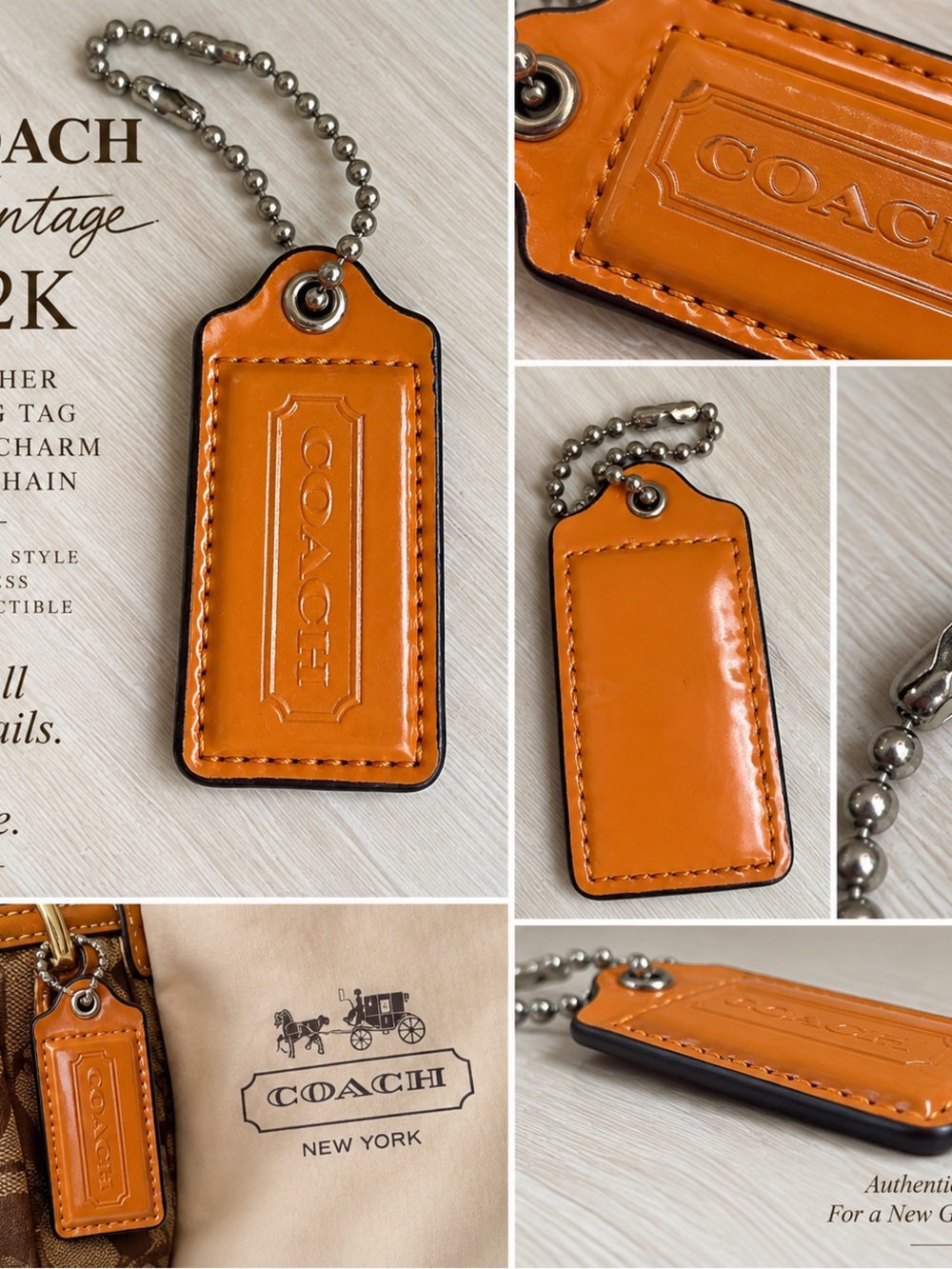 COACH Orange Leather Key Tag CharmY2K